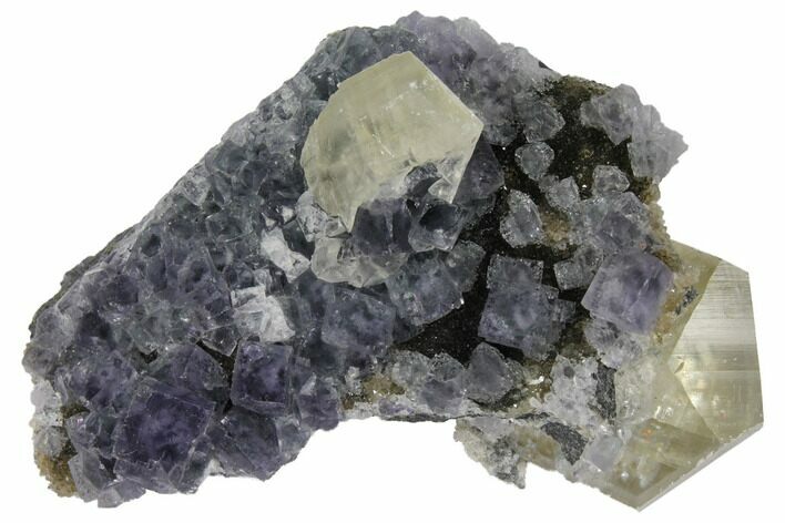Purple Fluorite Crystals and Calcite on Quartz - Fluorescent! #128793